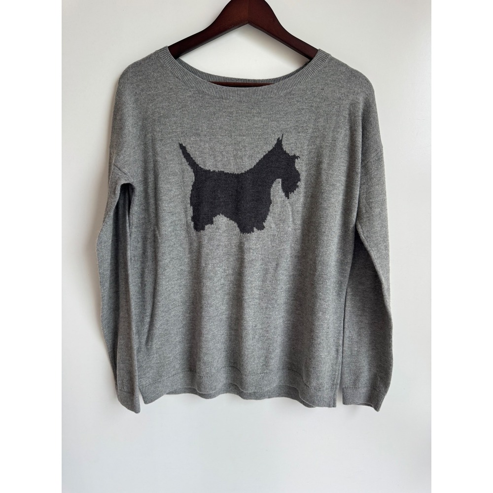 Loft Womens Gray Scottie Dog Intarsia Knit Sweater Medium Pup Heather Gray puppy